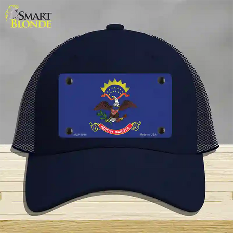 North Dakota State Flag Novelty License Plate Hat Mesh / Navy