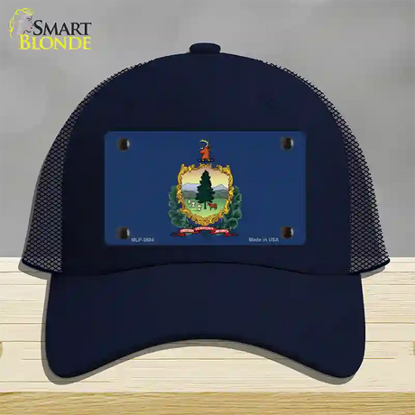 Vermont State Flag Novelty License Plate Hat Mesh / Navy