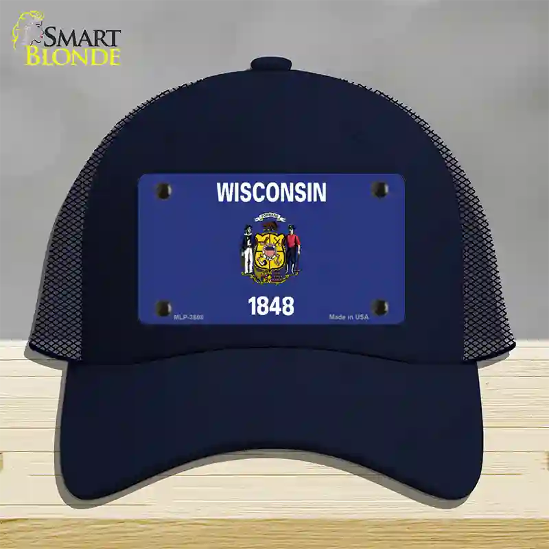 Wisconsin State Flag Novelty License Plate Hat Mesh / Navy