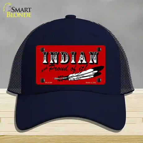 Indian And Proud Novelty License Plate Hat Mesh / Navy