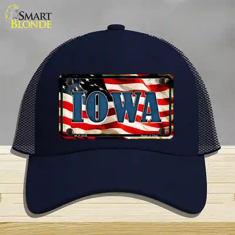 Iowa USA Novelty License Plate Hat Mesh / Navy