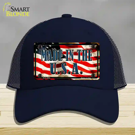 Made In The USA Flag Novelty License Plate Hat Mesh / Navy