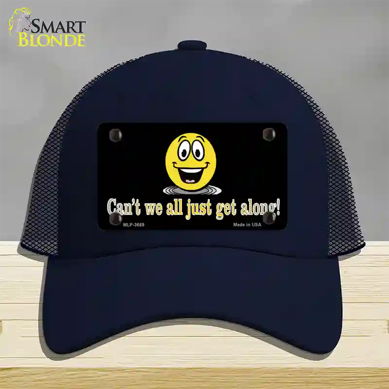 Cant We All Get Along Novelty License Plate Hat Mesh / Navy