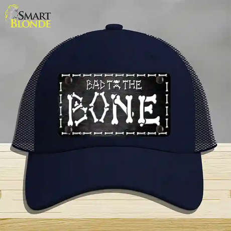 Bad To The Bone Skull Novelty License Plate Hat Mesh / Navy