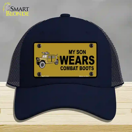 Son Wears Combat Boots Novelty License Plate Hat Mesh / Navy