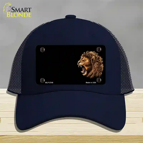 Lion Head Offset Novelty License Plate Hat Mesh / Navy