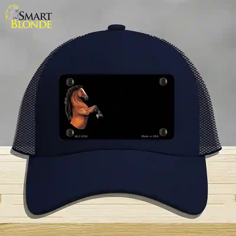 Horse Offset Novelty License Plate Hat Mesh / Navy