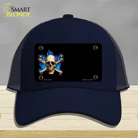 Skull Offset Novelty License Plate Hat Mesh / Navy