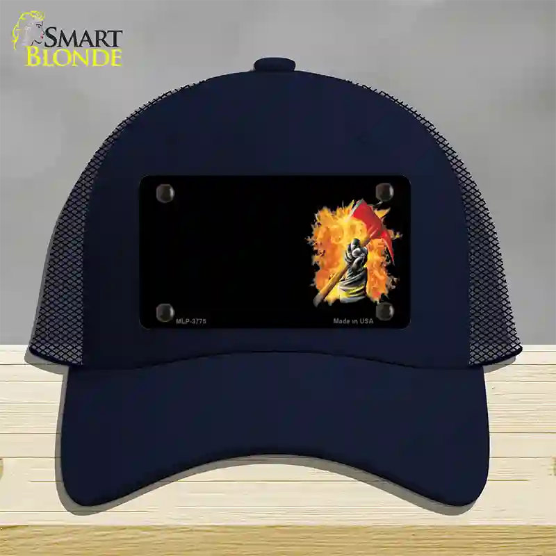 Firefighter Flaming Ax Offset Novelty License Plate Hat Mesh / Navy