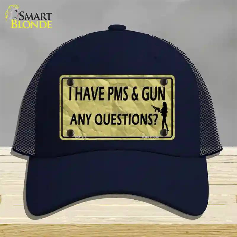 PMS And A Gun Novelty License Plate Hat Mesh / Navy