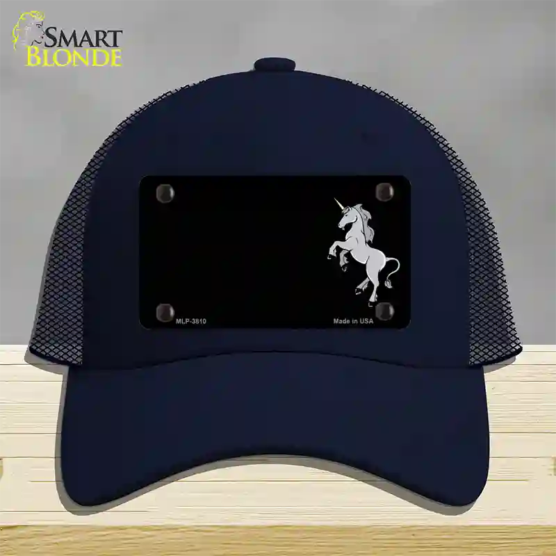 Unicorn Offset Black Novelty License Plate Hat Mesh / Navy