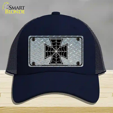 Maltese Cross Spider Web Novelty License Plate Hat Mesh / Navy