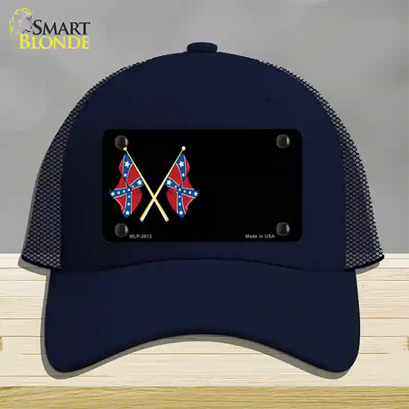 Crossed Rebel Flags Offset Novelty License Plate Hat Mesh / Navy