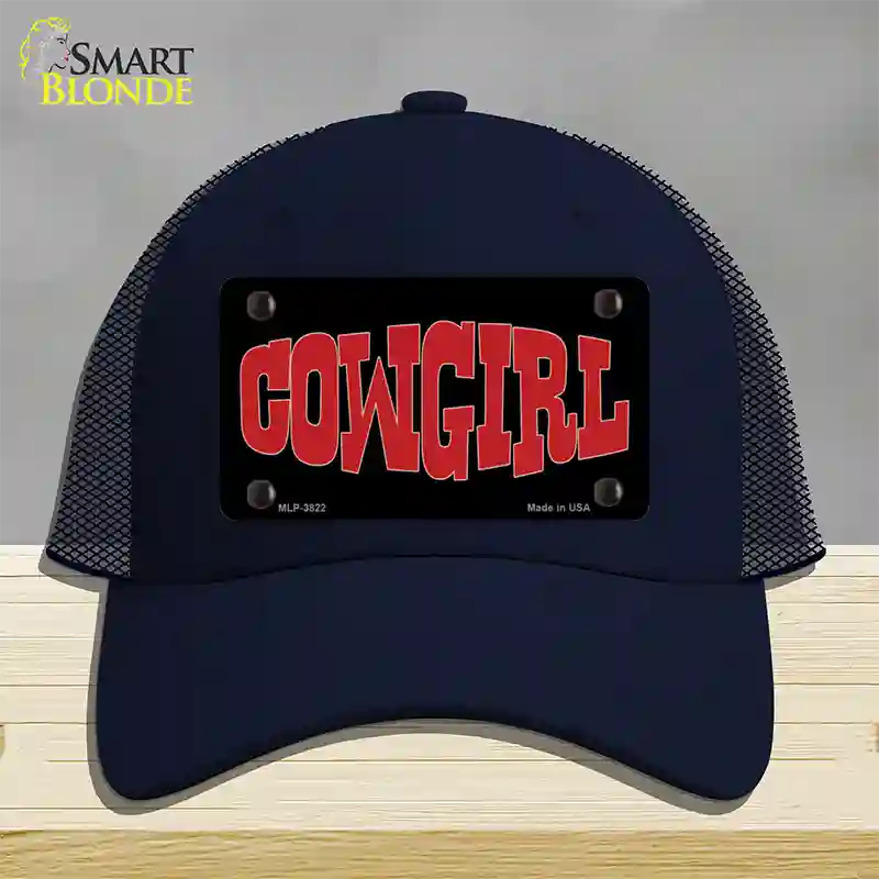 Cowgirl Red Novelty License Plate Hat Mesh / Navy