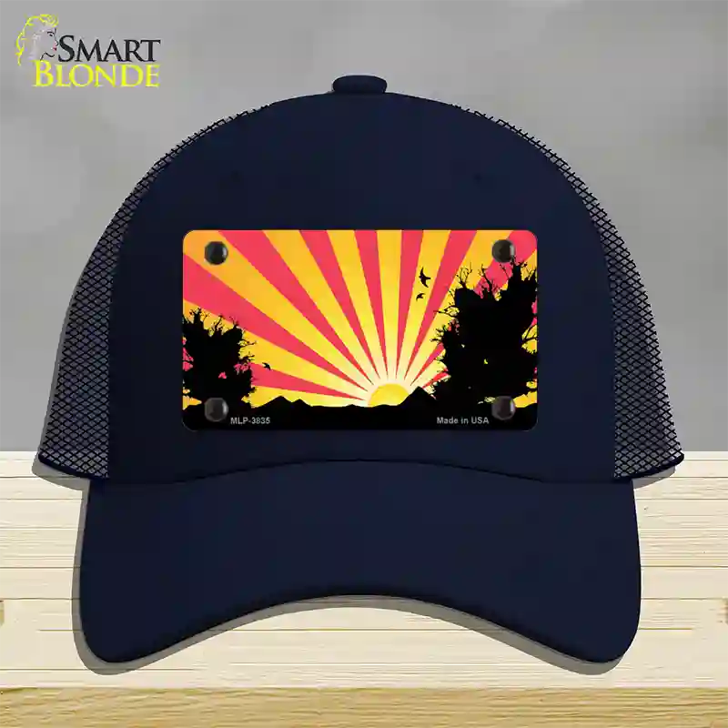 Southwest Red Sunset Novelty License Plate Hat Mesh / Navy