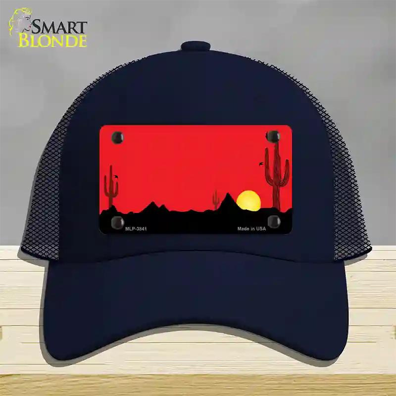 Southwest Cactus Sunrise Red Novelty License Plate Hat Mesh / Navy