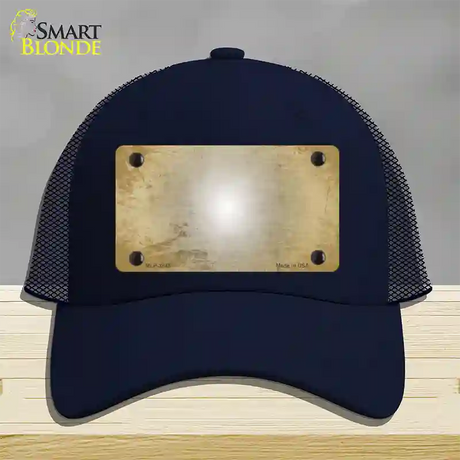 Gold White Fade Scratched Novelty License Plate Hat Mesh / Navy