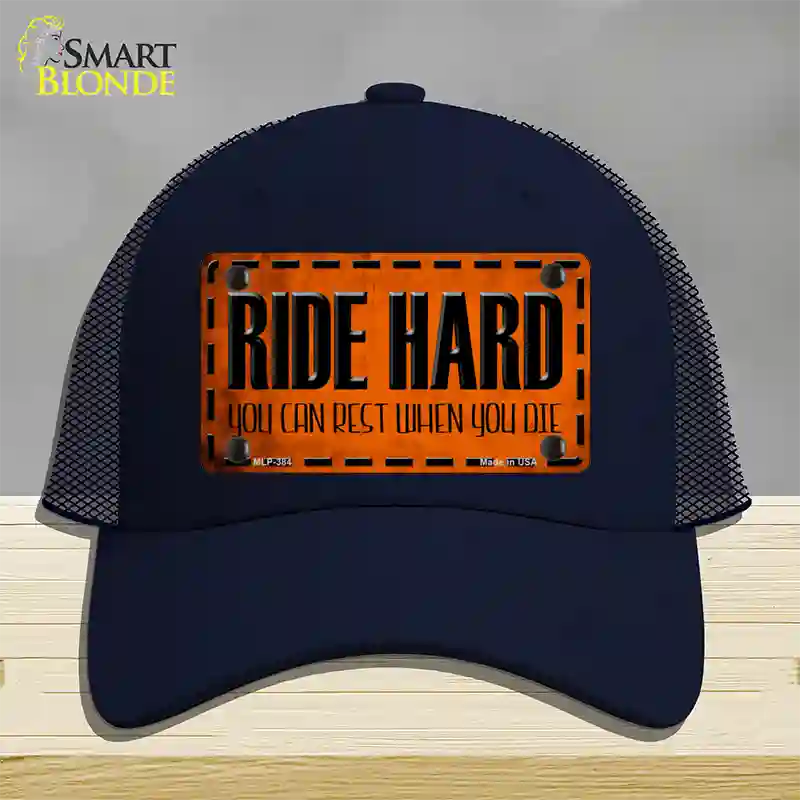 Ride Hard Novelty License Plate Hat Mesh / Navy