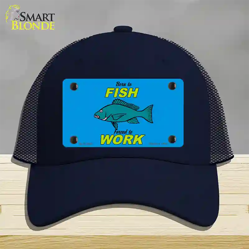 Born To Fish Novelty License Plate Hat Mesh / Navy