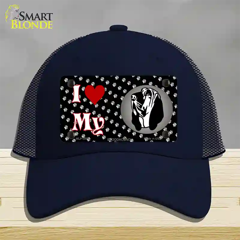 I Love My Bloodhound Novelty License Plate Hat Mesh / Navy