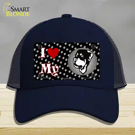 I Love My Rottweiler Novelty License Plate Hat Mesh / Navy