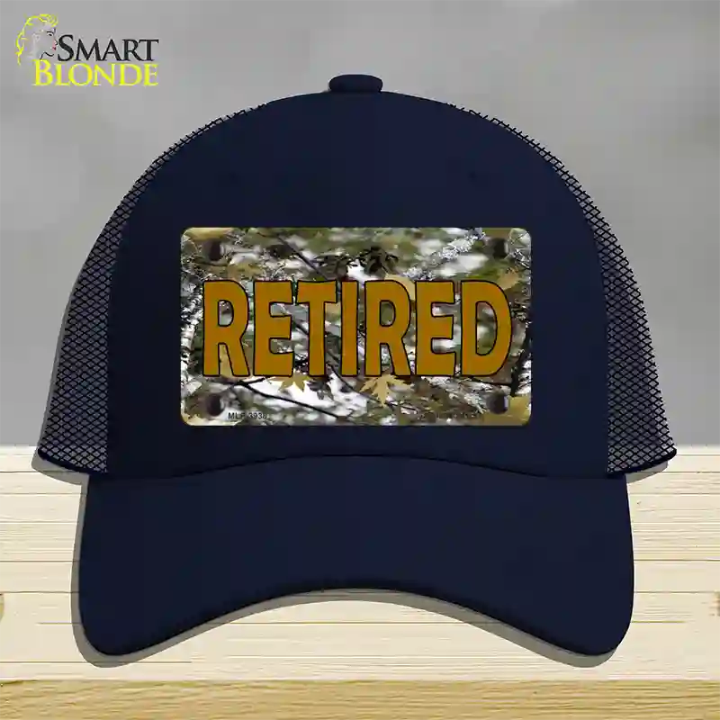 Retired Camouflage Novelty License Plate Hat Mesh / Navy