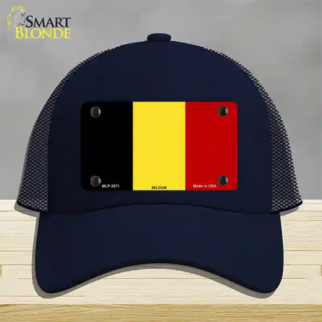 Belgium Flag Novelty License Plate Hat Mesh / Navy