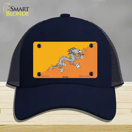 Bhutan Flag Novelty License Plate Hat Mesh / Navy