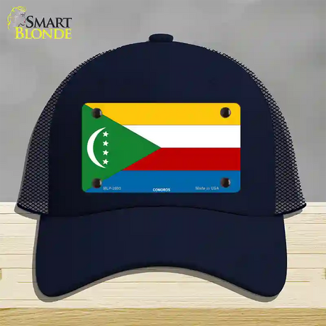 Comoros Flag Novelty License Plate Hat Mesh / Navy