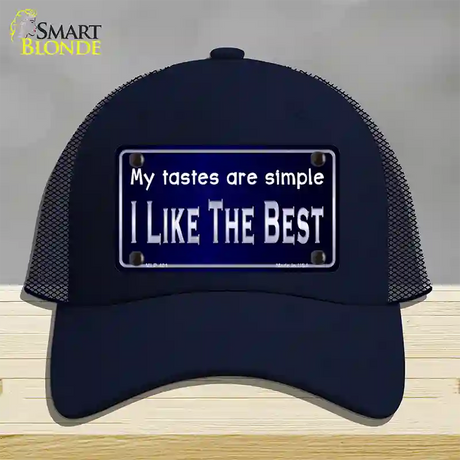 My Tastes Are Simple Novelty License Plate Hat Mesh / Navy