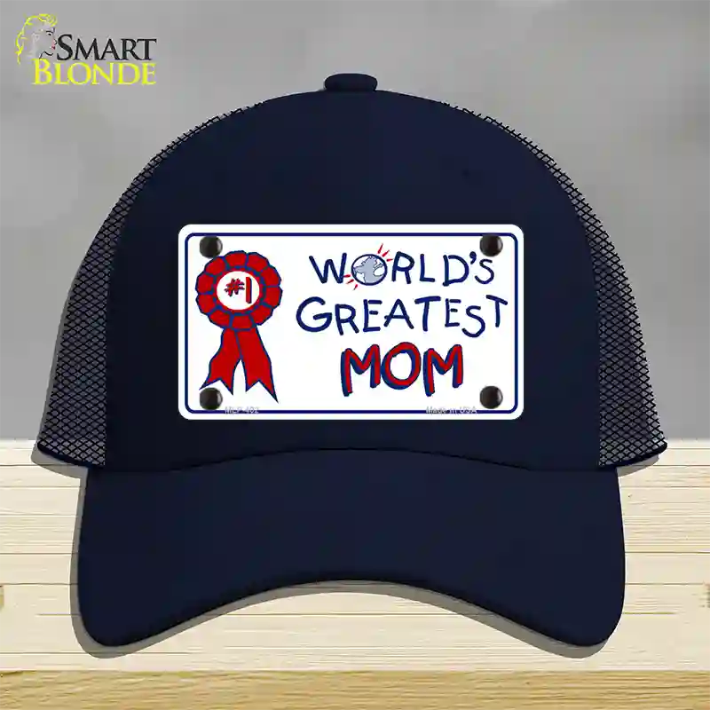 Worlds Greatest Mom Novelty License Plate Hat Mesh / Navy