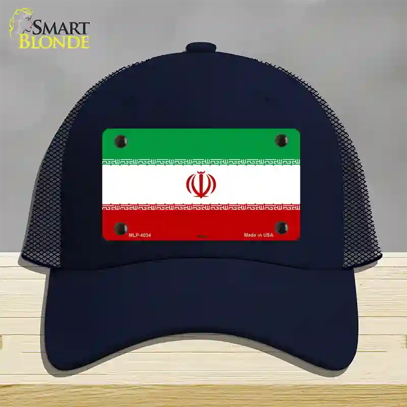 Iran Flag Novelty License Plate Hat Mesh / Navy