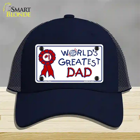 Worlds Greatest Dad Novelty License Plate Hat Mesh / Navy