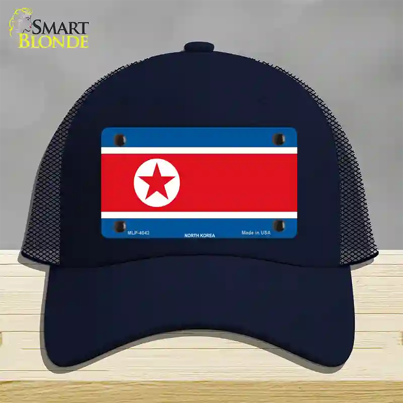 North Korea Flag Novelty License Plate Hat Mesh / Navy