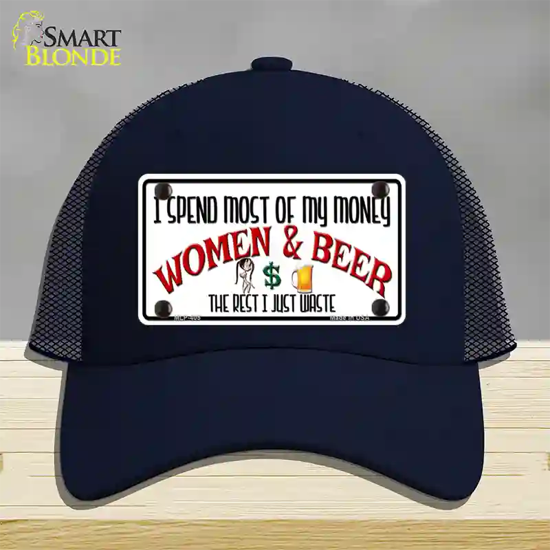 Money On Women And Beer Novelty License Plate Hat Mesh / Navy