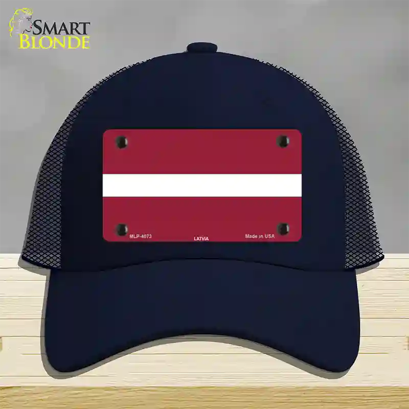 Latvia Flag Novelty License Plate Hat Mesh / Navy