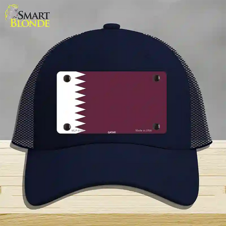 Qatar Flag Novelty License Plate Hat Mesh / Navy