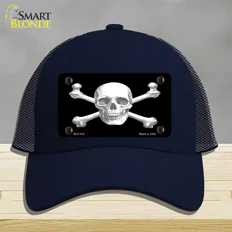 Skull And Cross Bones Novelty License Plate Hat Mesh / Navy