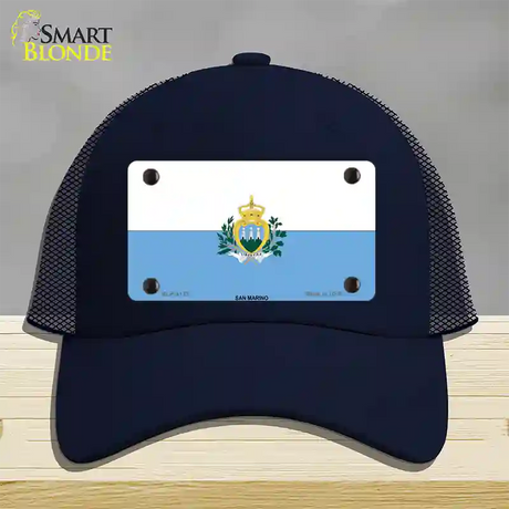 San Marino Flag Novelty License Plate Hat Mesh / Navy