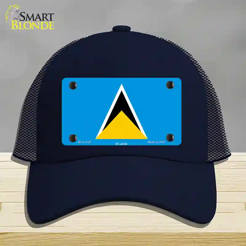 St Lucia Flag Novelty License Plate Hat Mesh / Navy