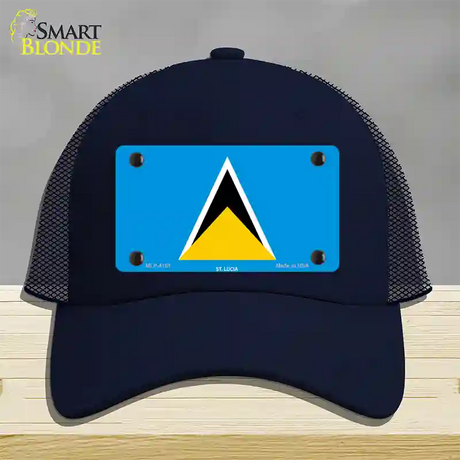 St Lucia Flag Novelty License Plate Hat Mesh / Navy