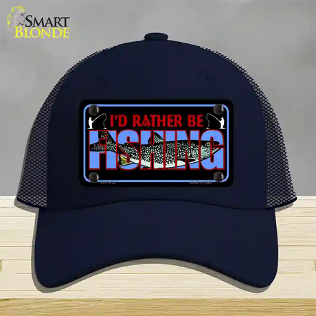 Rather Be Fishing Novelty License Plate Hat Mesh / Navy