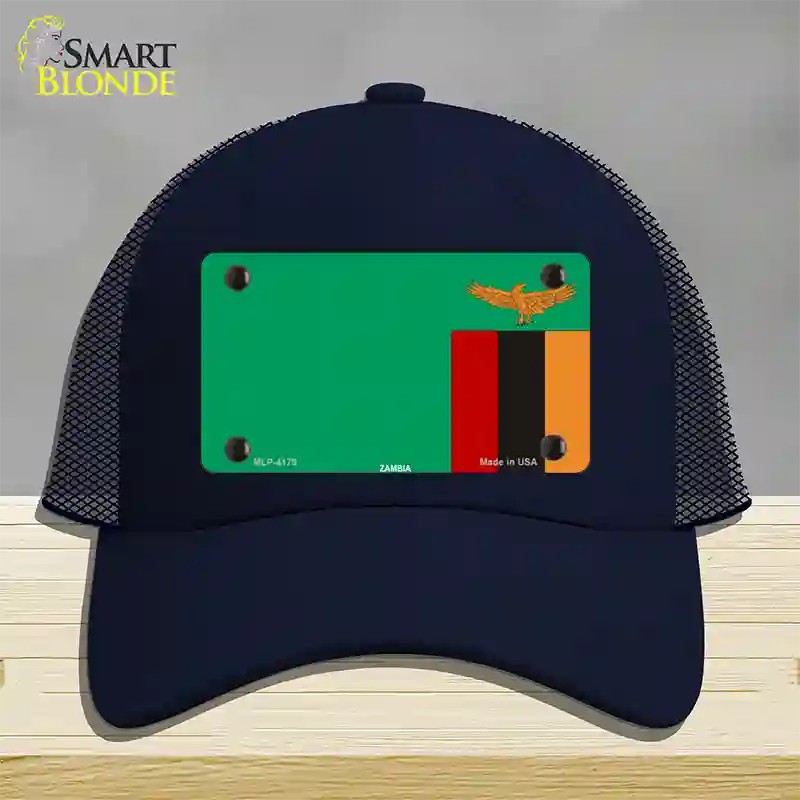 Zambia Flag Novelty License Plate Hat Mesh / Navy