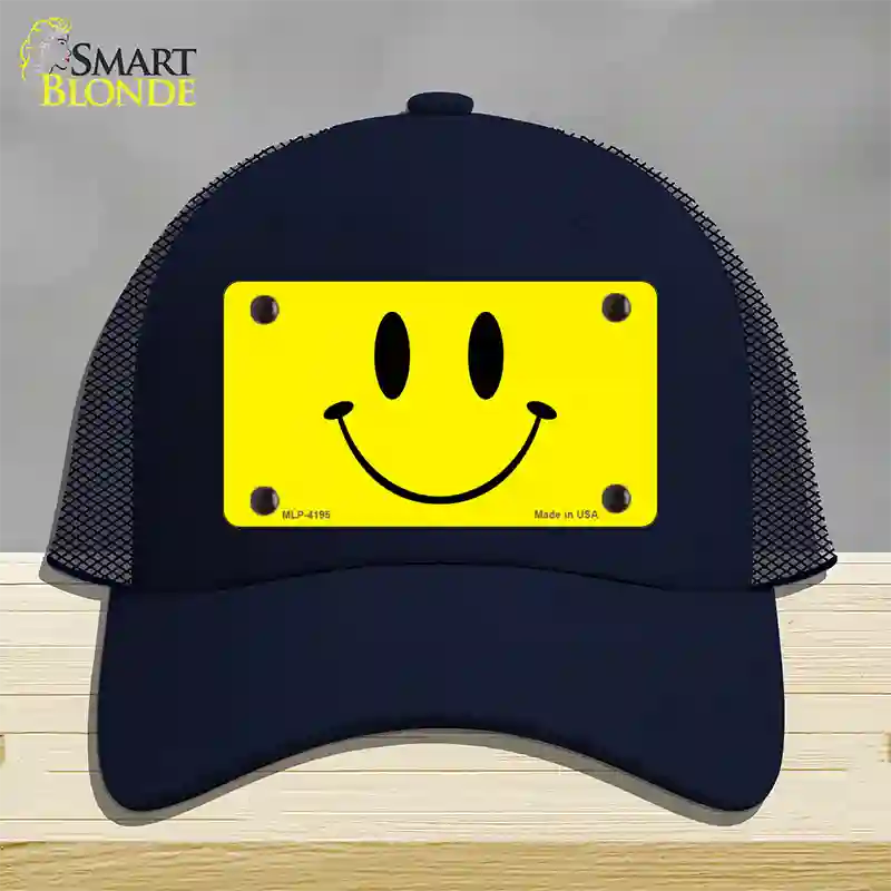 Happy Face Novelty License Plate Hat Mesh / Navy