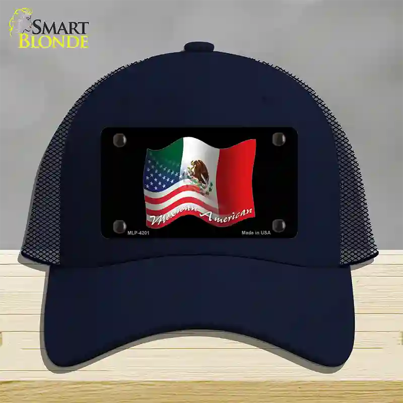 Mexican American Flag Novelty License Plate Hat Mesh / Navy