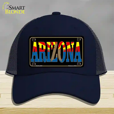 Arizona Inlayed State Flag Novelty License Plate Hat Mesh / Navy