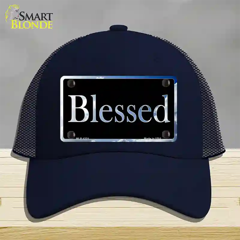 Blessed Blue Sky Cloud Novelty License Plate Hat Mesh / Navy