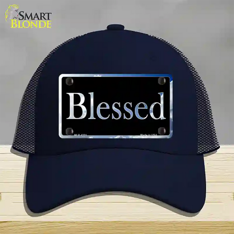 Blessed Blue Sky Cloud Novelty License Plate Hat Mesh / Navy