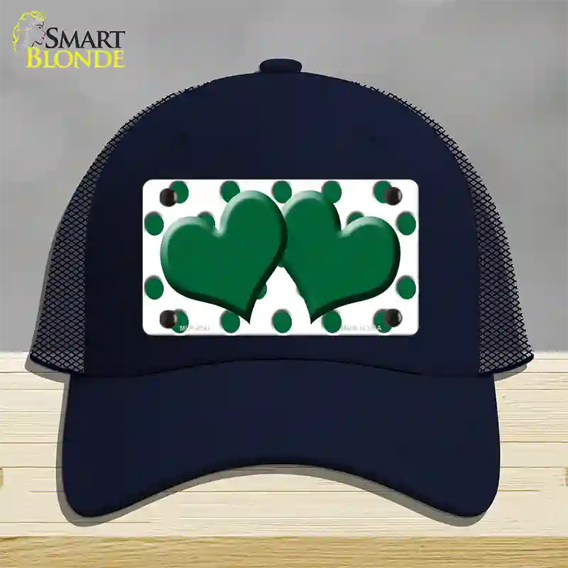 Green White Polka Dot Green Centered Hearts Novelty License Plate Hat Mesh / Navy