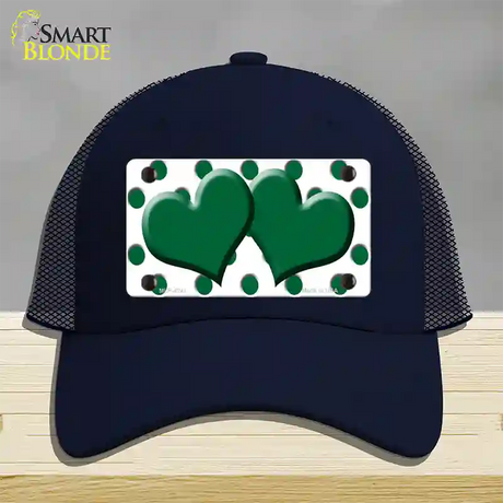 Green White Polka Dot Green Centered Hearts Novelty License Plate Hat Mesh / Navy